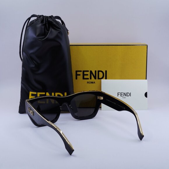 Fendi FE40126I 01A Sunglasses Shiny Black Square Frame, Grey Lenses